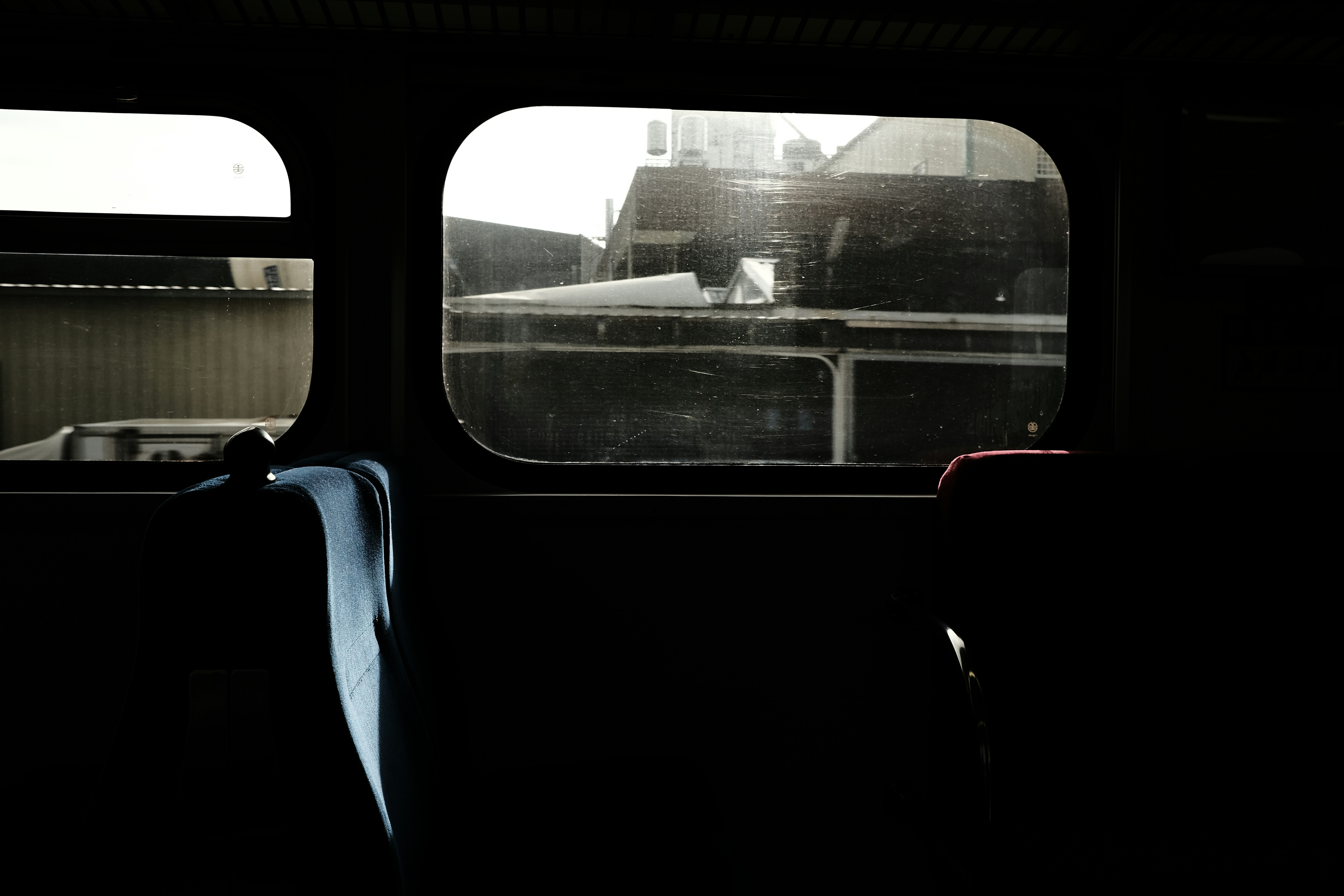 blue and black bus seat