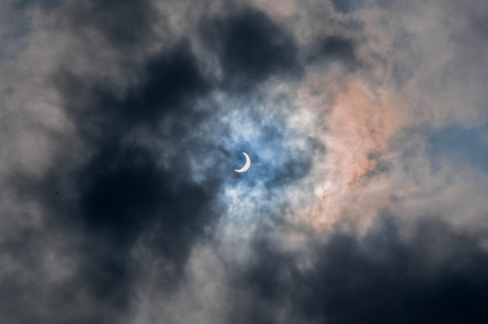 crescent moon in blue sky