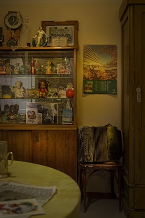 An inviting corner with colorful vintage accessories.