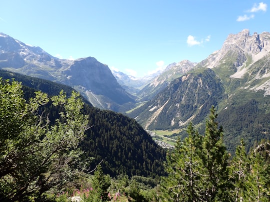 green trees on mountain under blue sky during daytime in Pralognan-la-Vanoise France