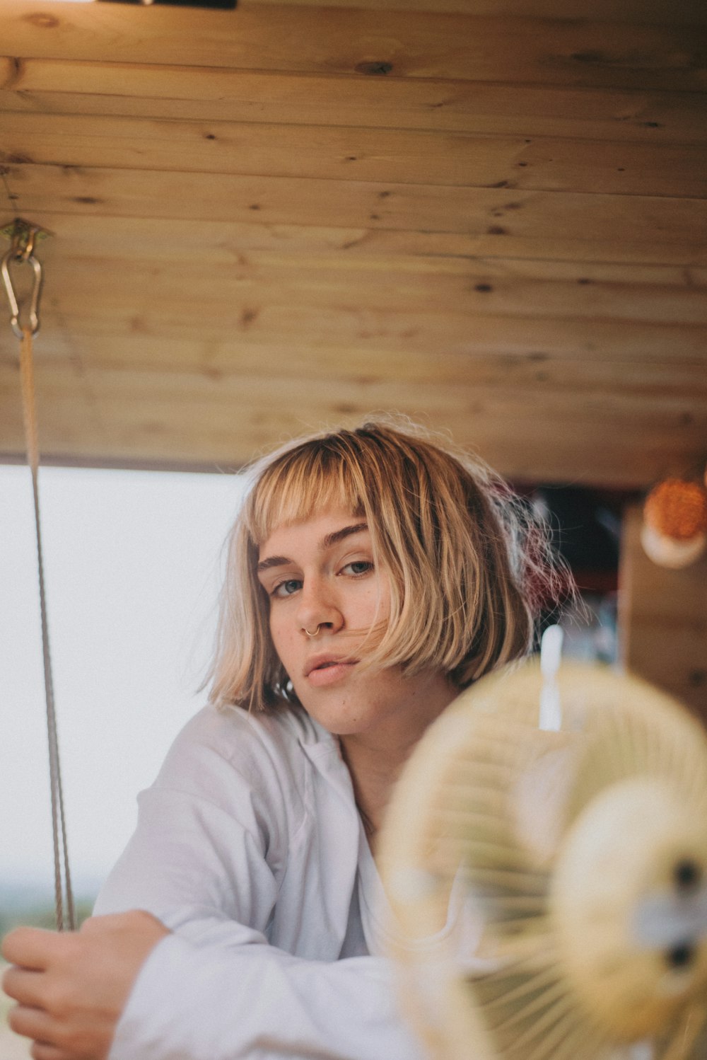 woman in white long sleeve shirt