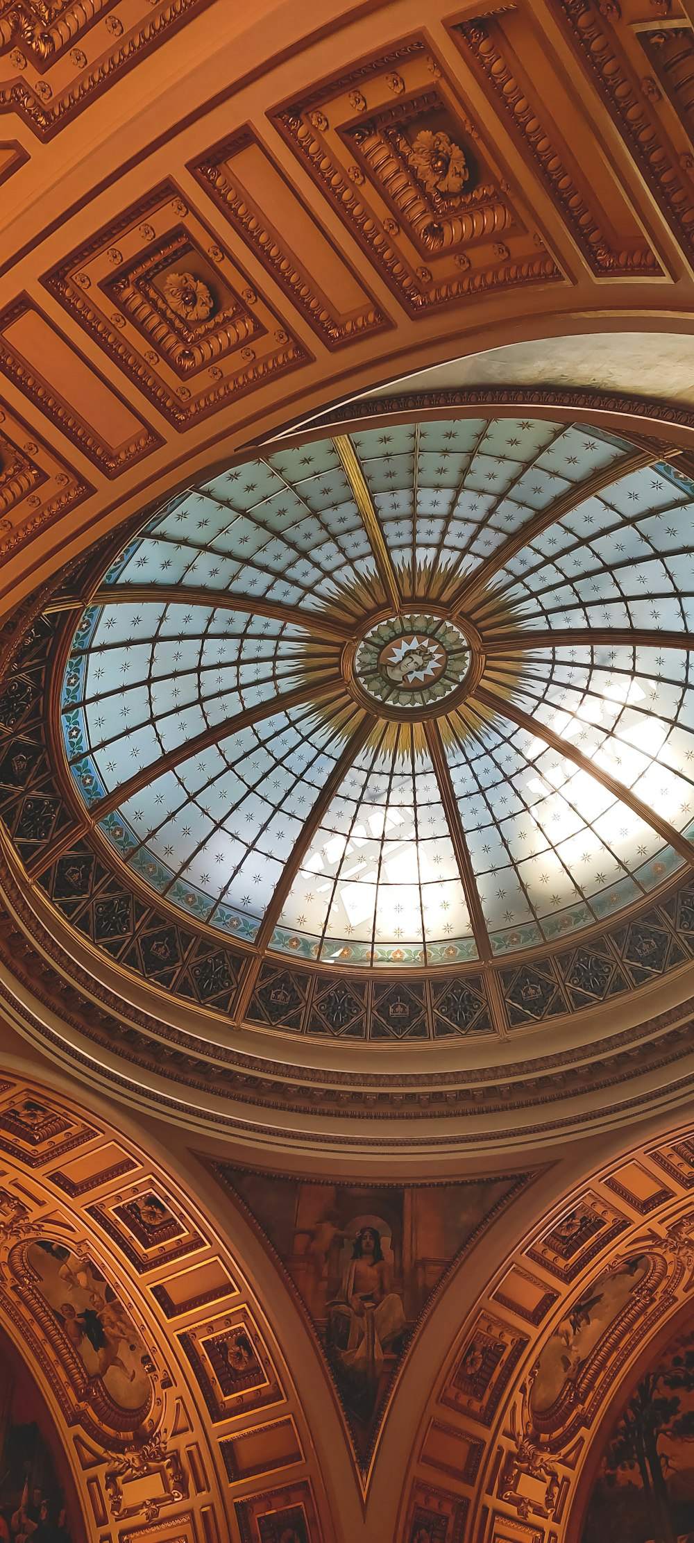 brown and blue floral ceiling