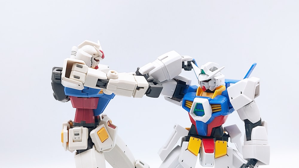 white red blue and yellow robot toy