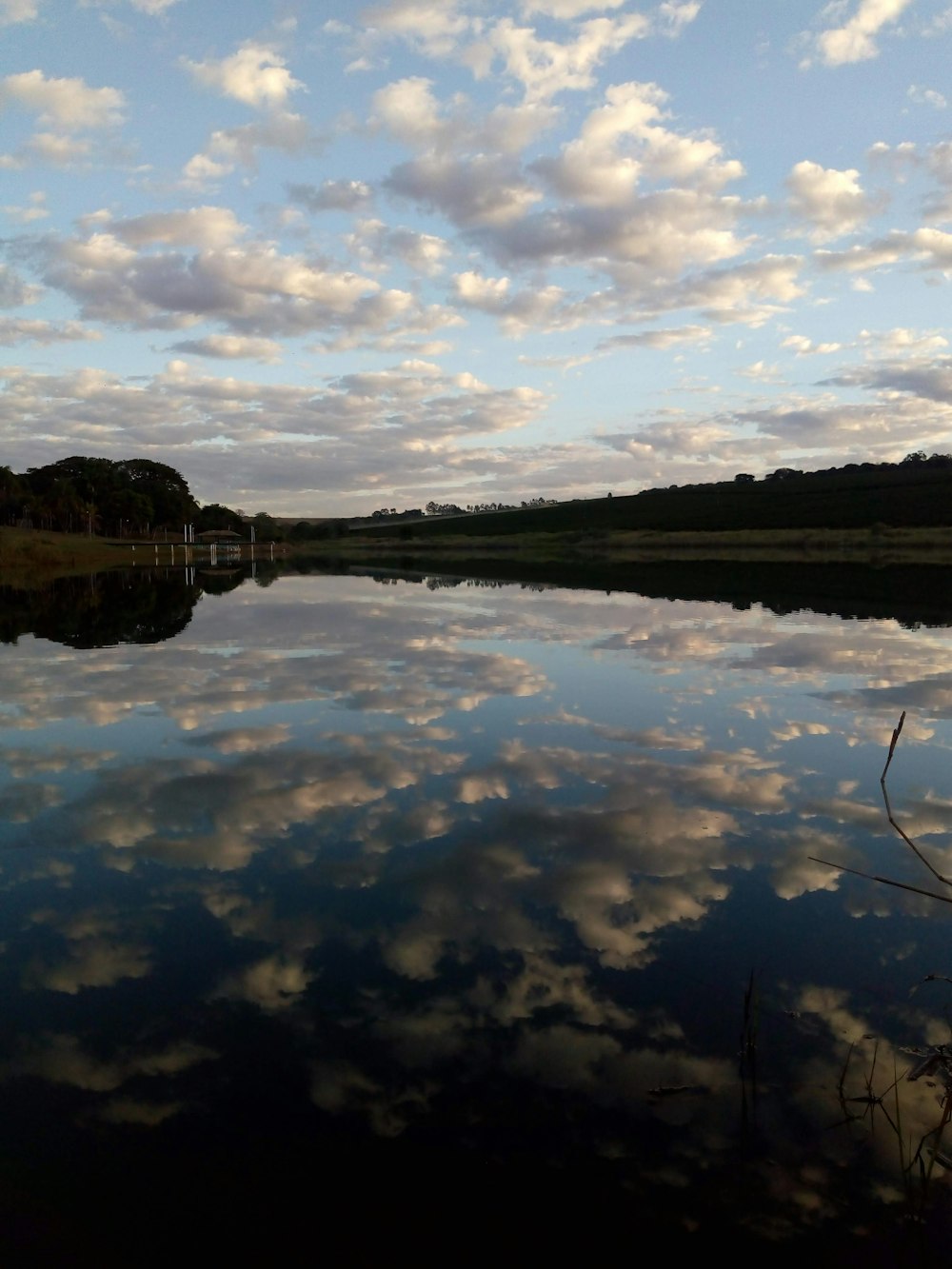 Plan d’eau près des arbres verts sous les nuages blancs et le ciel bleu pendant la journée