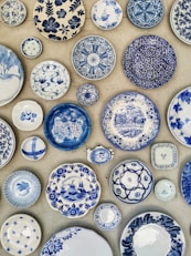 blue and white ceramic plate