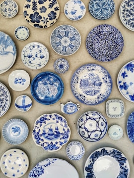 blue and white ceramic plate