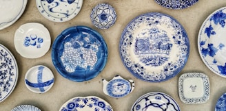 blue and white ceramic plate