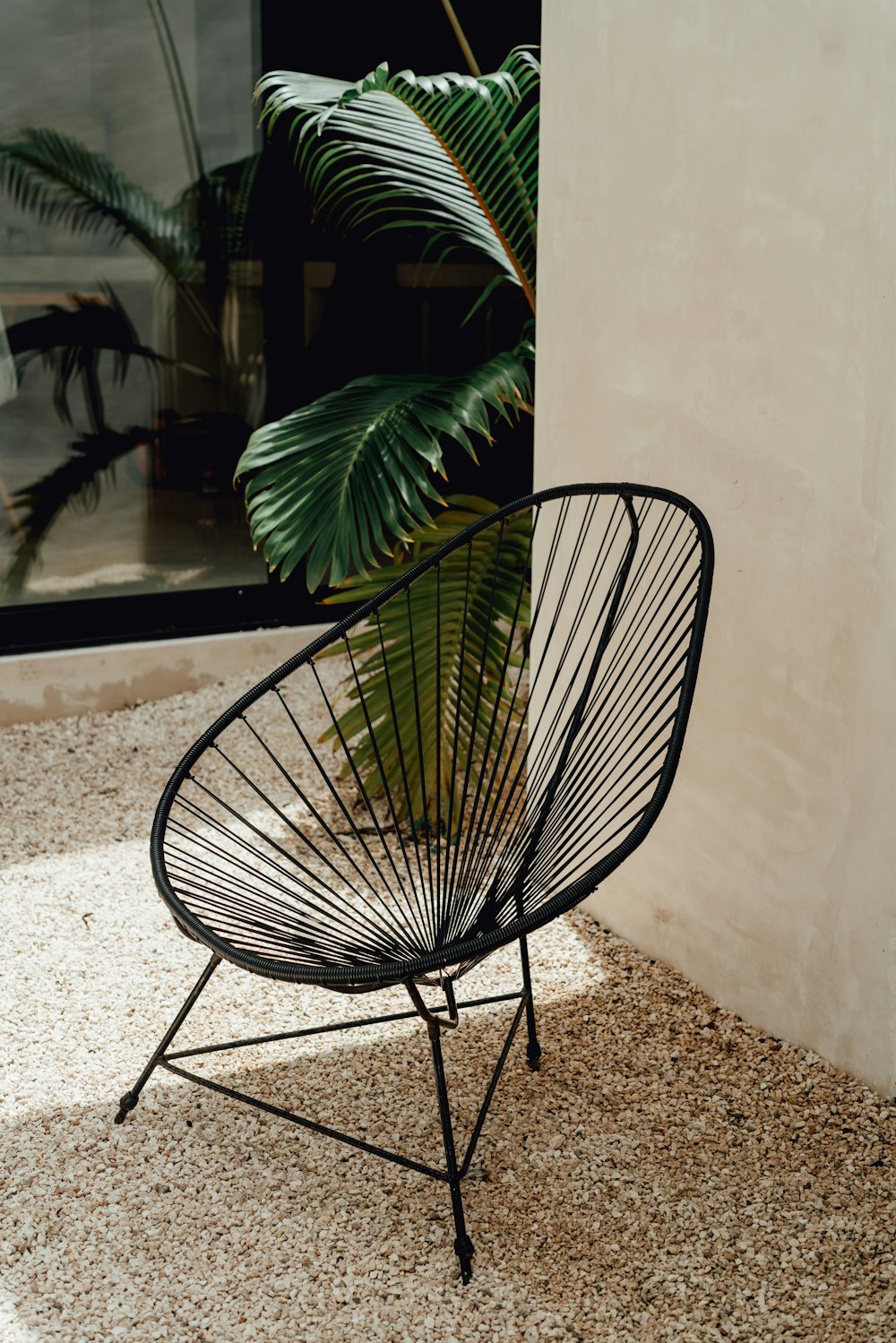 Silla de metal negro cerca de Green Plant