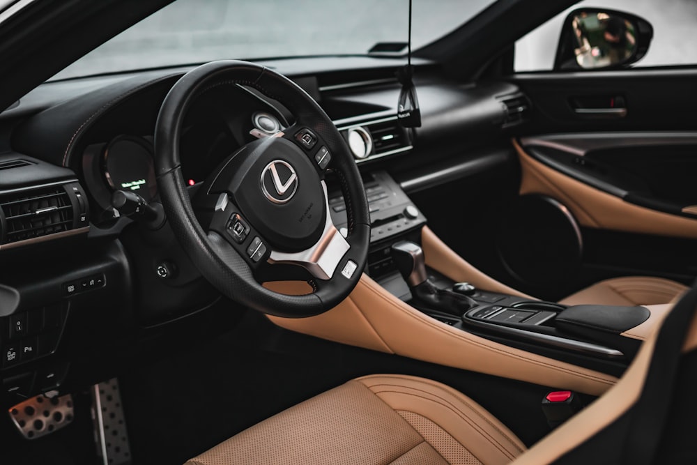 black and brown bmw steering wheel