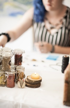 A serene evening scene with crafting materials on a table.