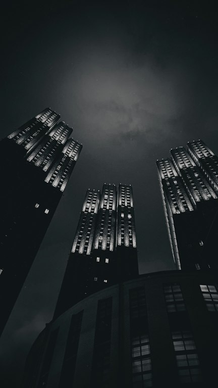 Corporate towers seen from below