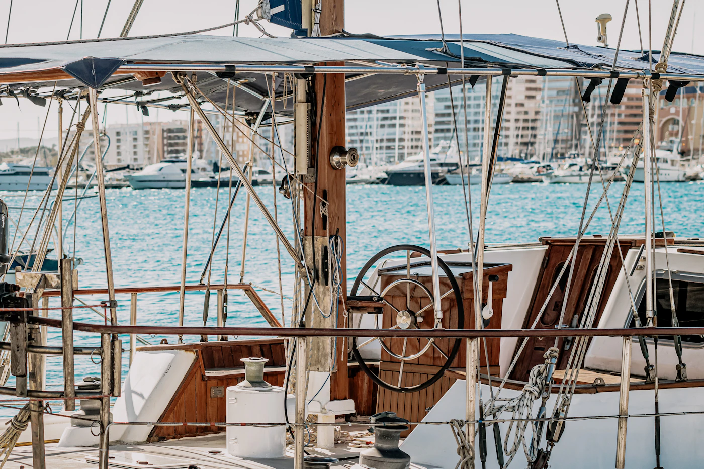 A classic yacht at anchor