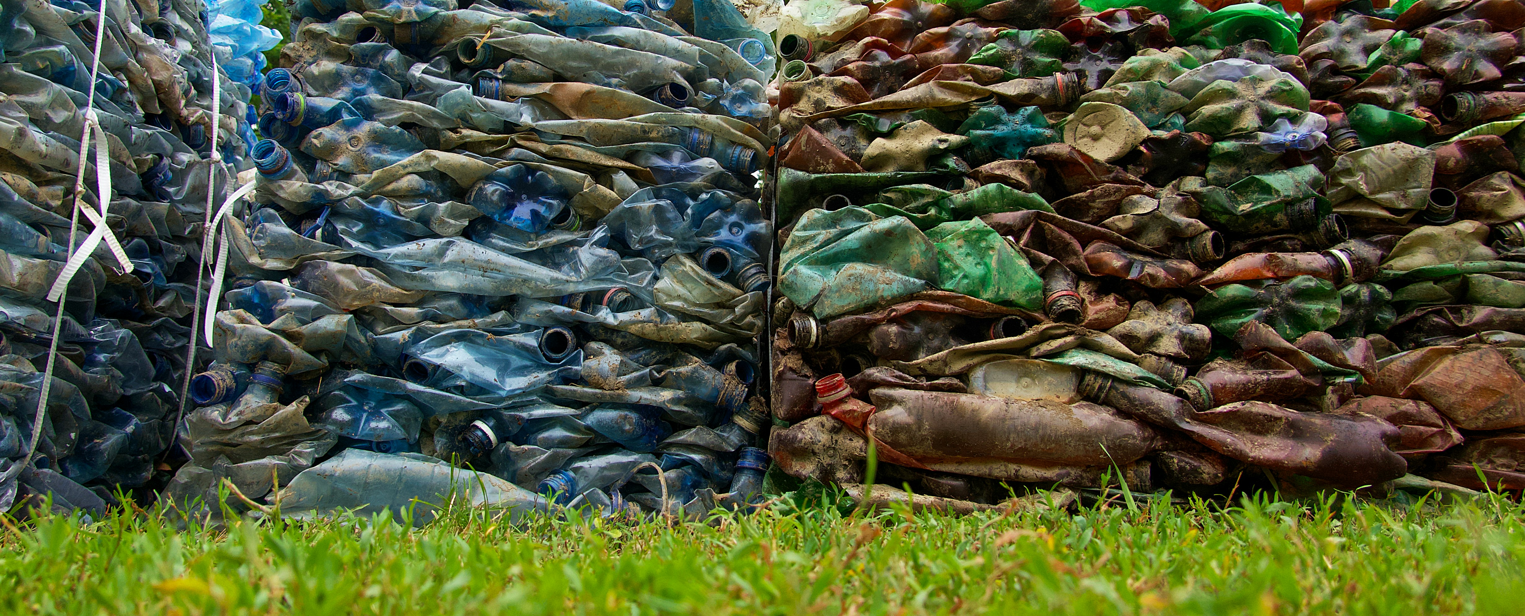 Plastic (PET) bottles collected from the river Tisza. They are ready to be transported and recycled.