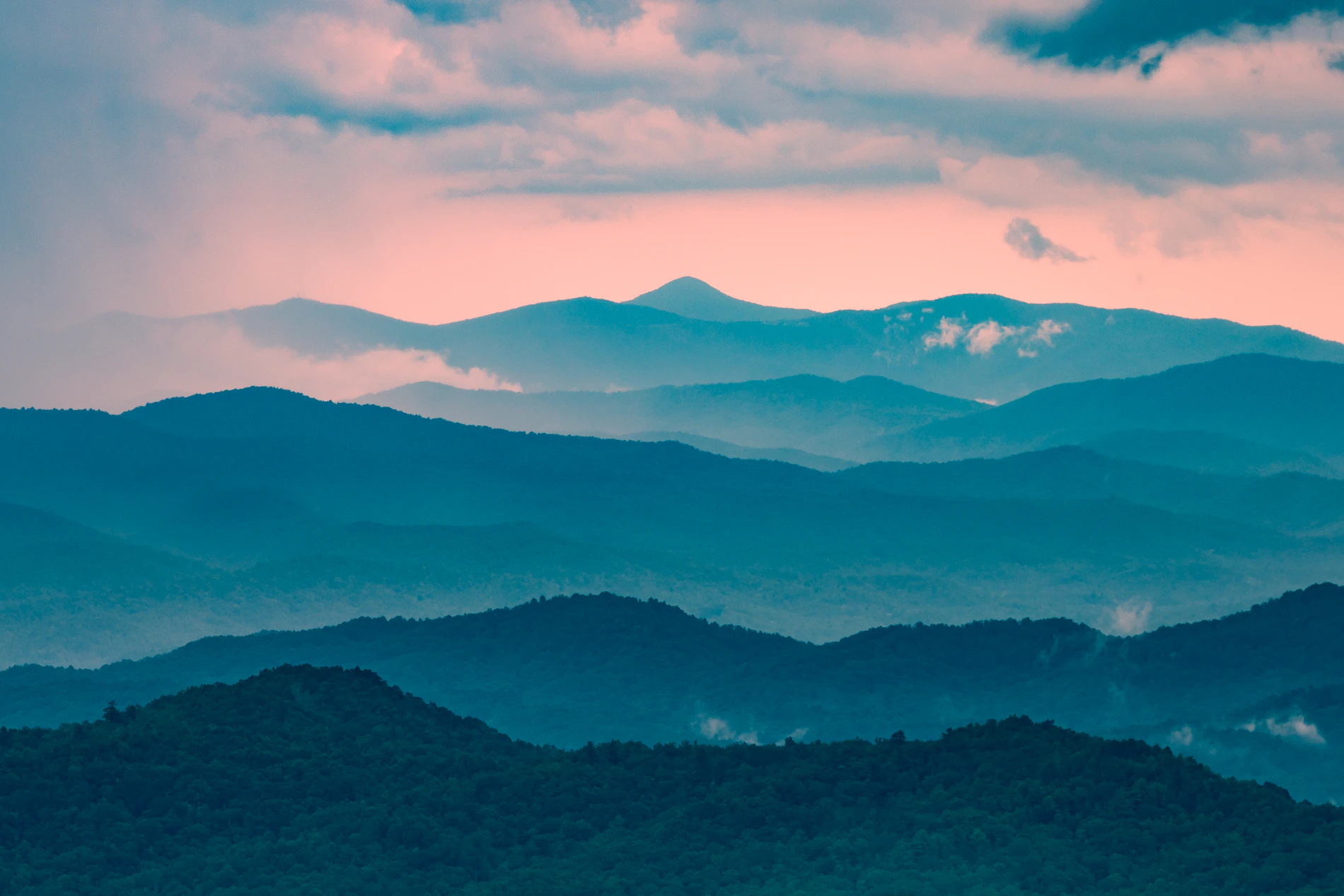 Mountain ridges at dusk