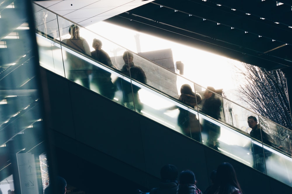 people sitting on chair in front of glass window