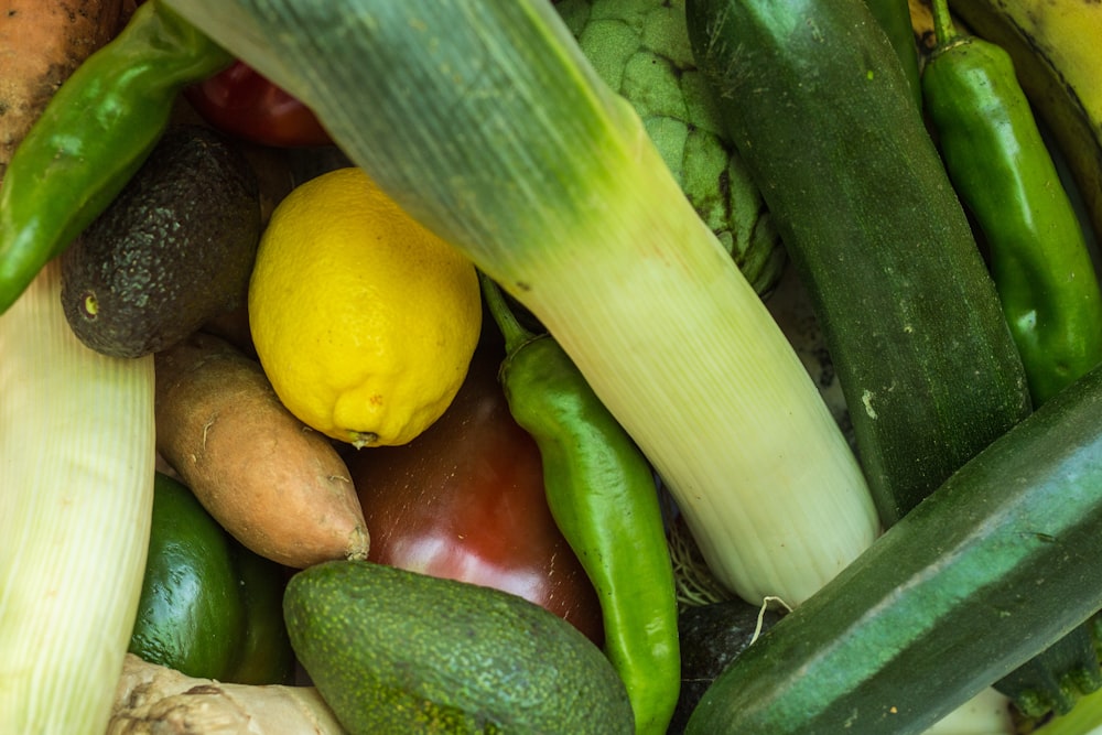 yellow and green cucumber and red tomato