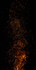 Bright flames and sparks rising against a dark background, creating a dynamic and intense visual effect.