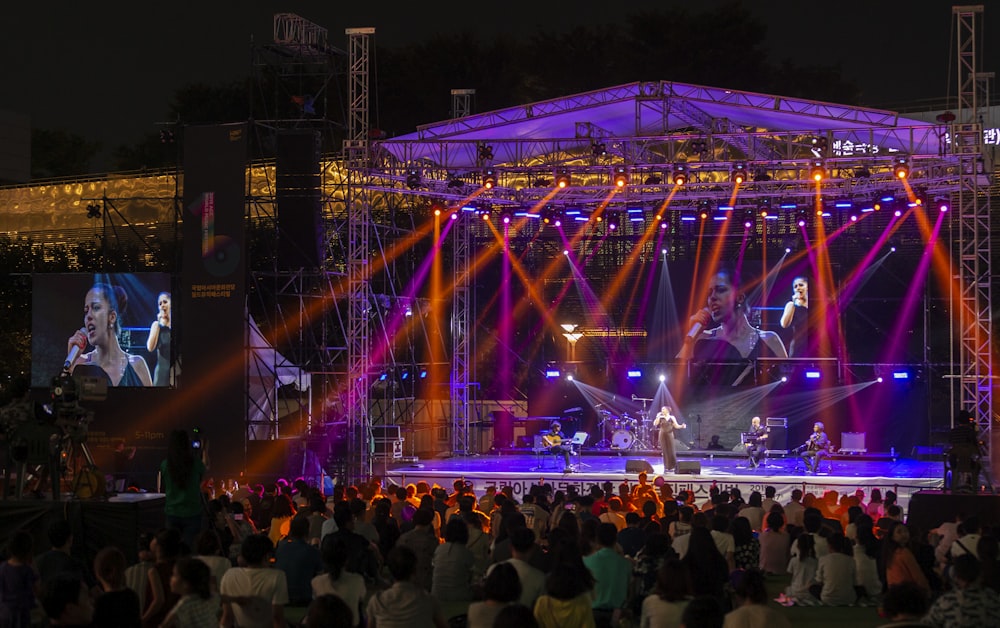 people watching concert during night time