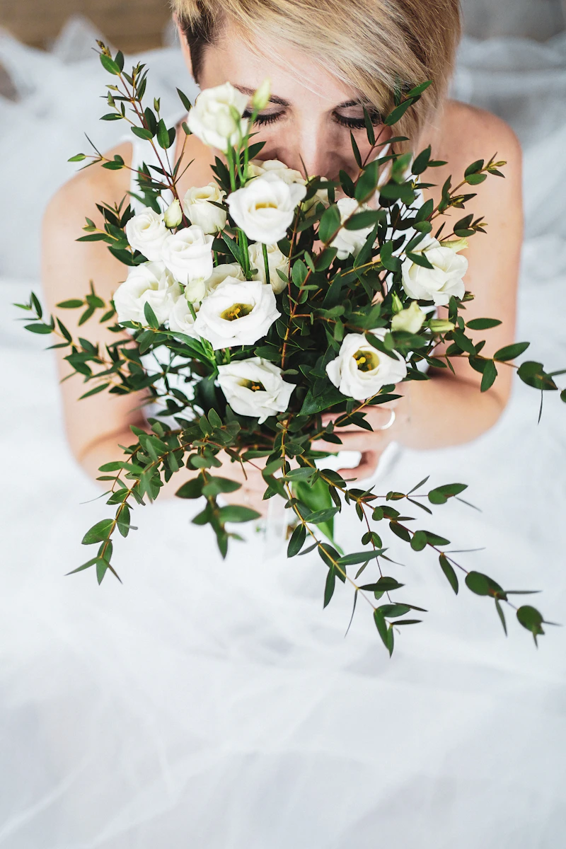 White blooms with eucalyptus
