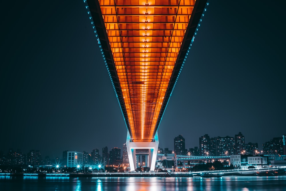 city skyline during night time