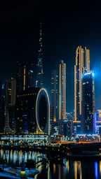 city skyline during night time