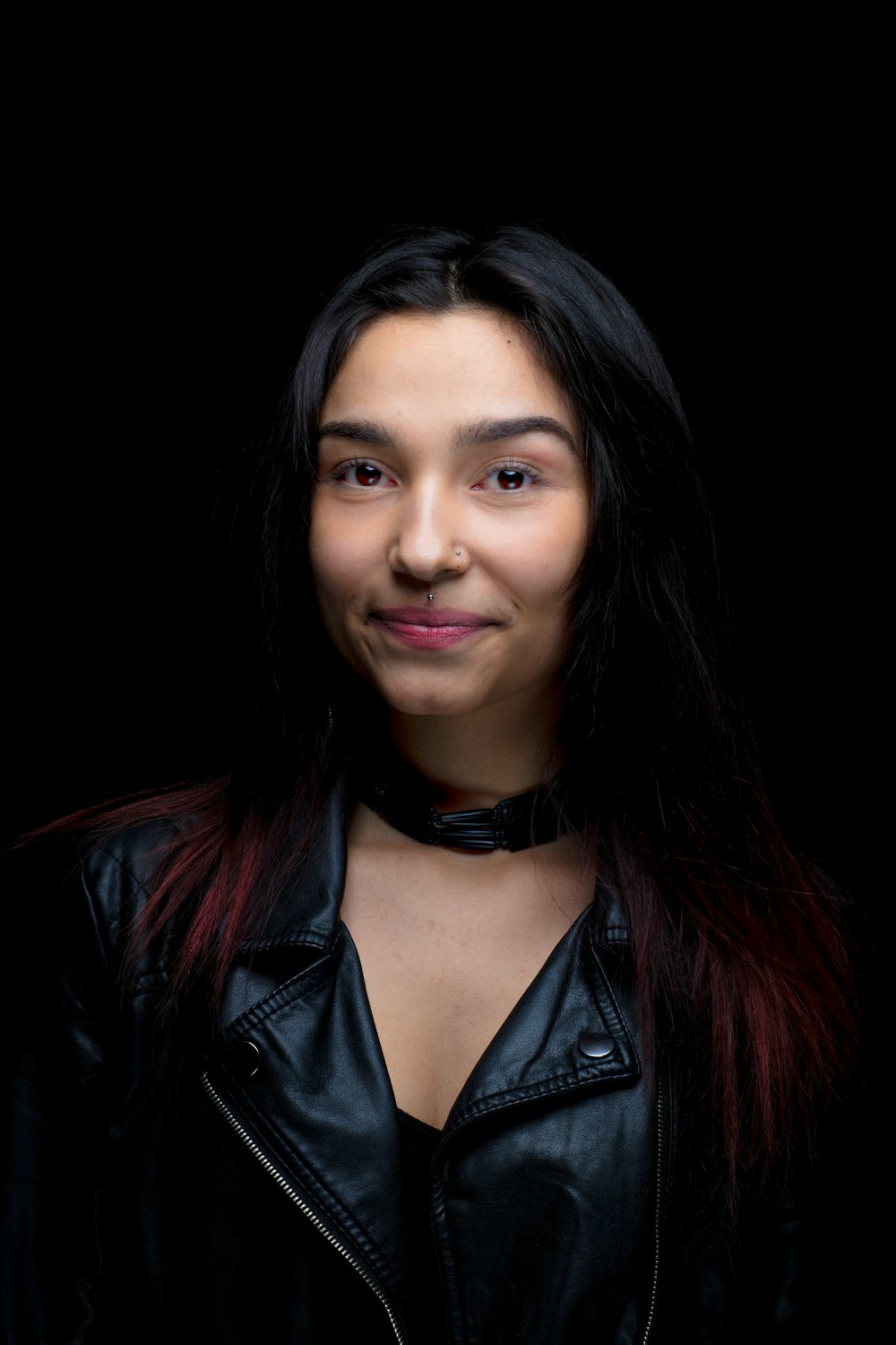 woman in black leather jacket