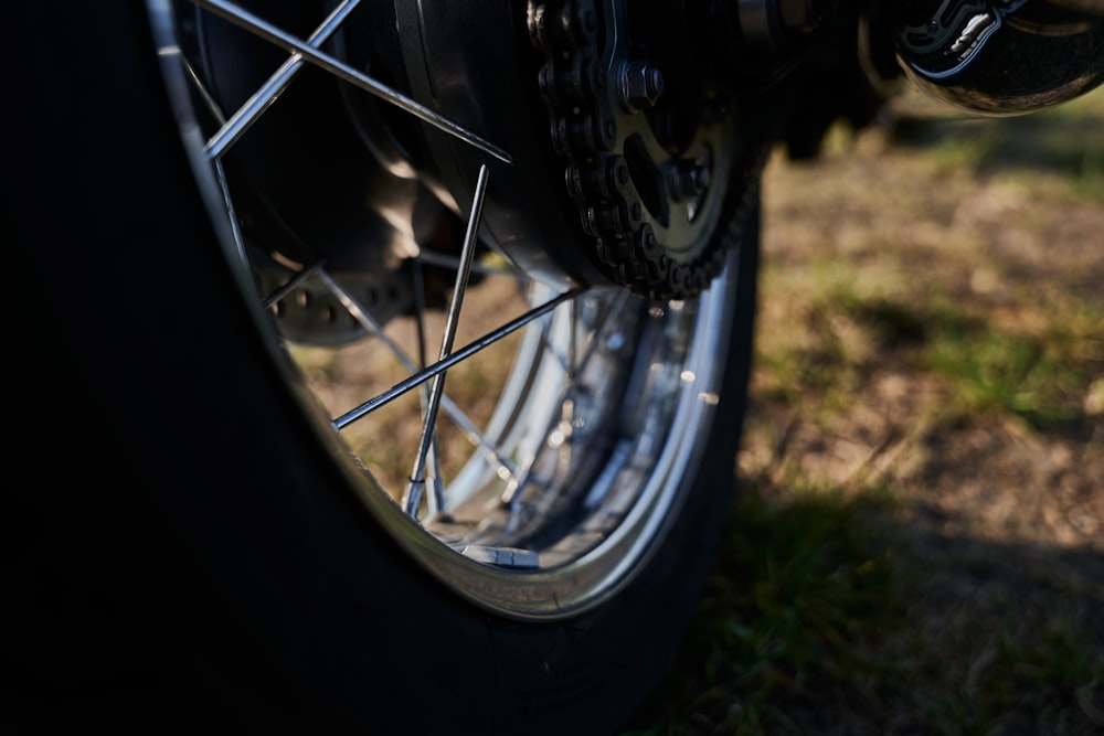 a close up of a tire on a motorcycle
