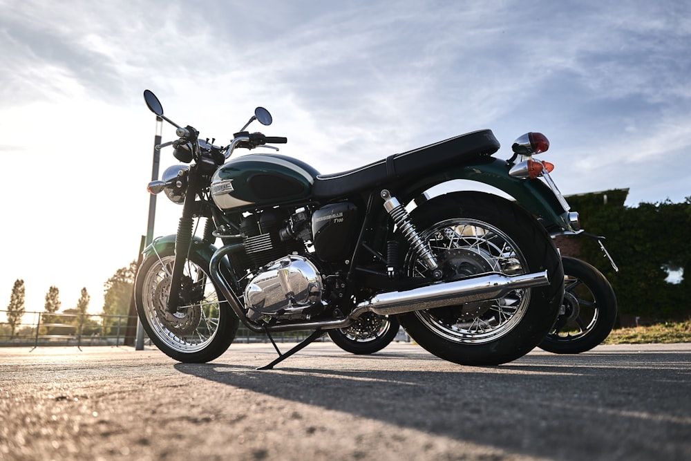 a motorcycle parked on the side of the road