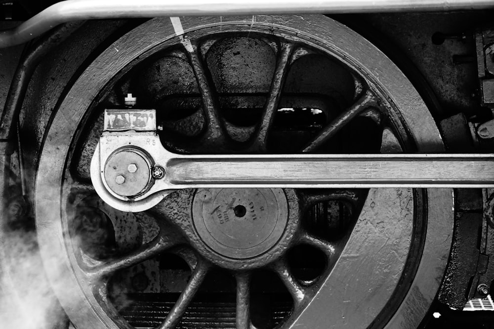 grayscale photo of steering wheel