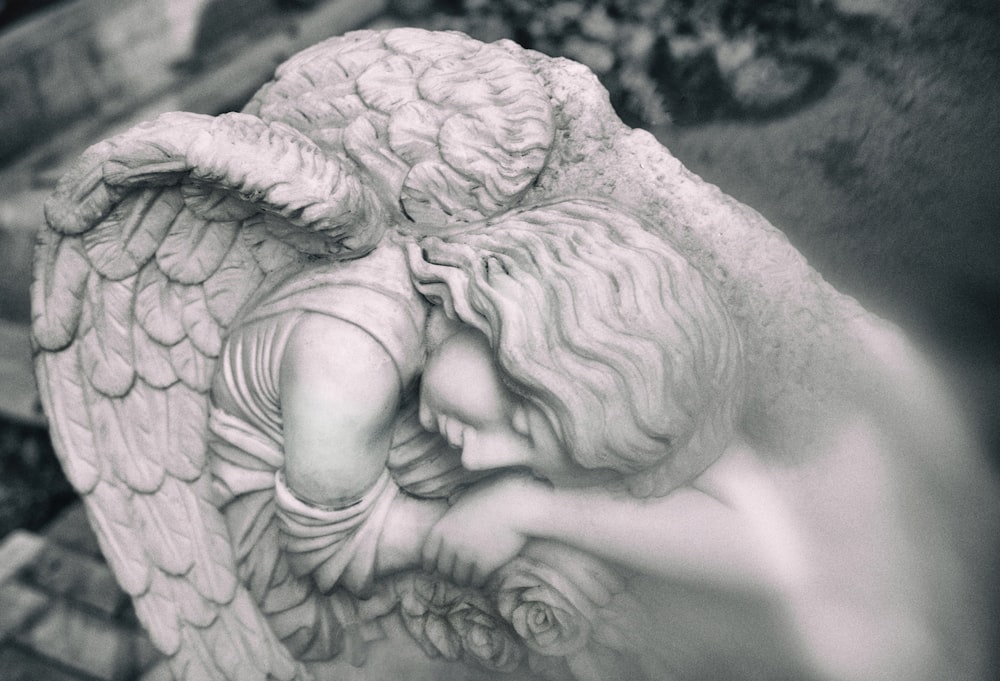 gray scale photo of angel