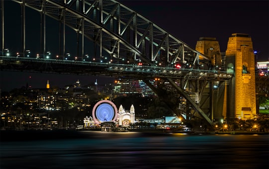 lighted bridge over river during night time in Sydney Harbour Bridge Australia