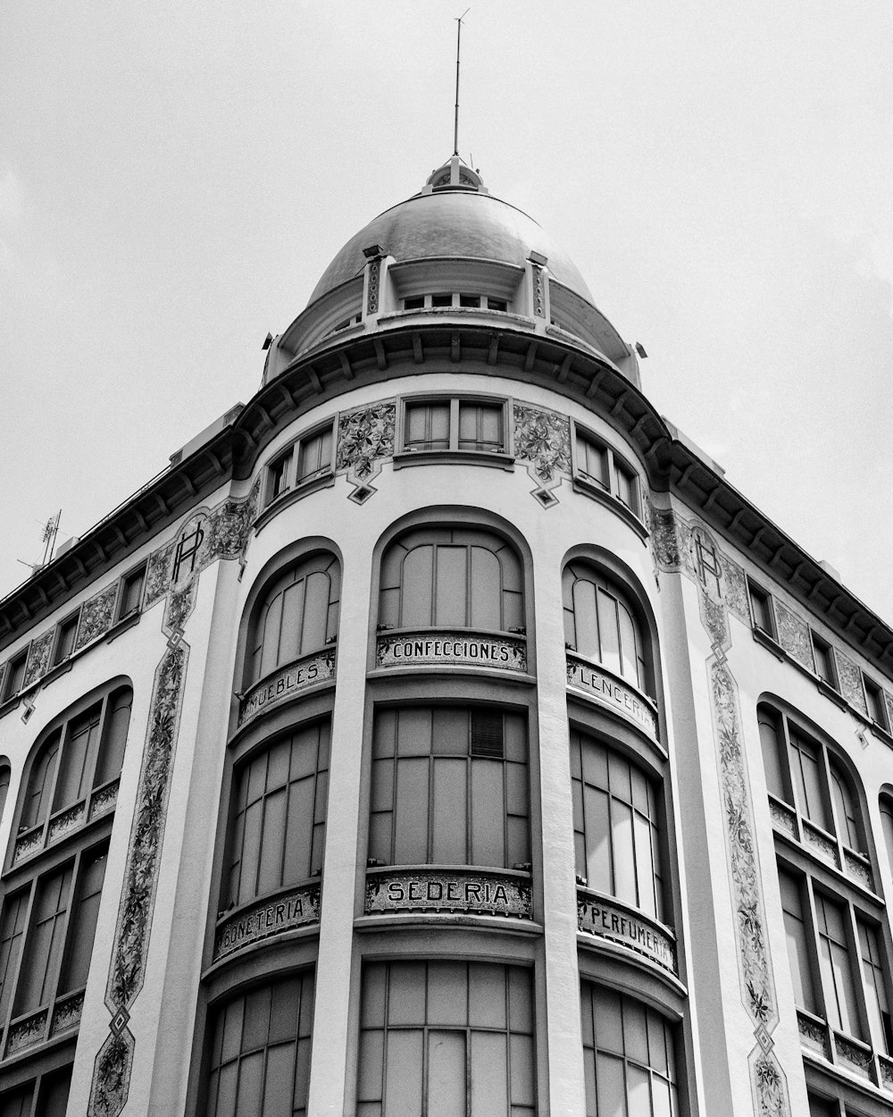 grayscale photo of concrete building