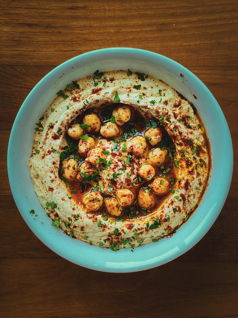 blue ceramic bowl with food