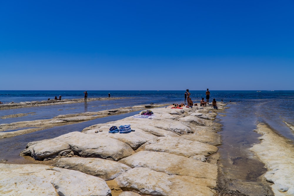 people walking on rocky beach during daytime