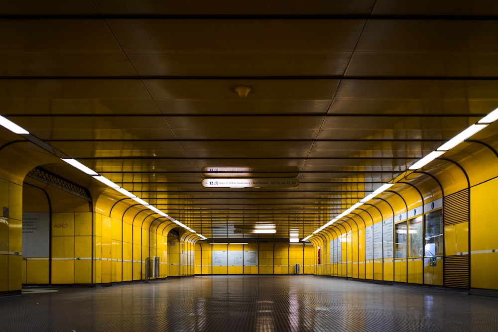 empty hallway with lights turned on in the middle