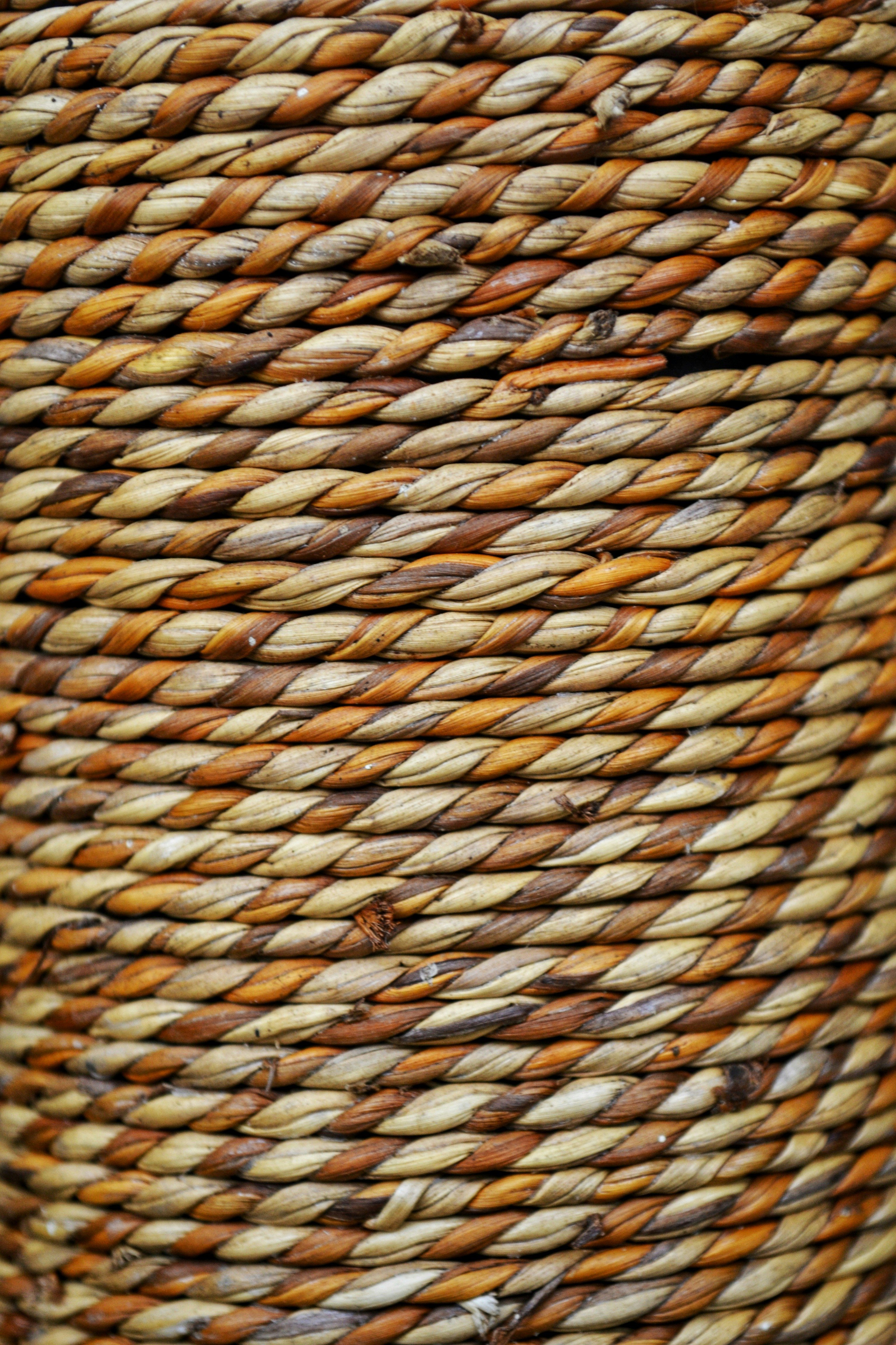 Close-up of natural Khadi yarn threads in cream and brown, warm diffused light, traditional textile detail