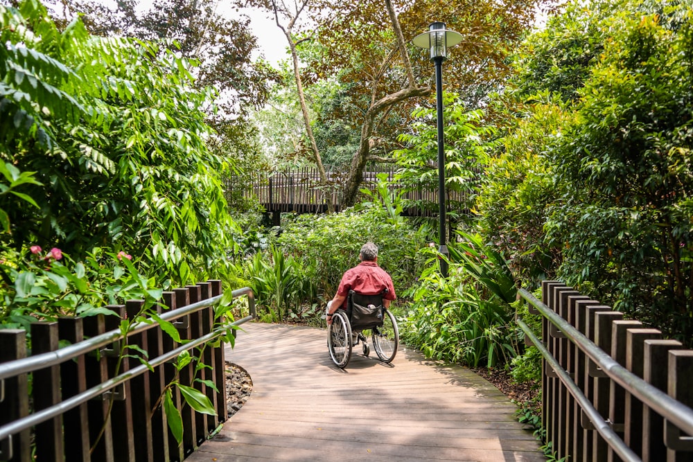 man in red shirt riding bicycle on pathway during daytime