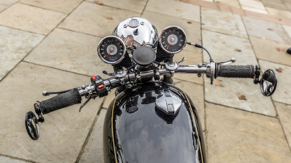 black motorcycle with helmet on top