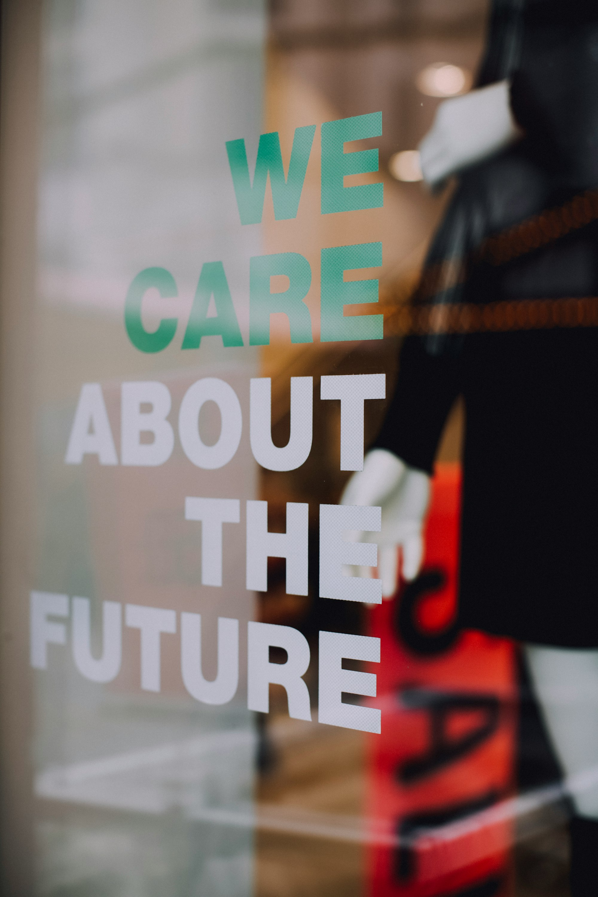 showcase display window "WE CARE ABOUT THE FUTURE"