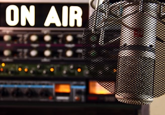 a microphone in front of a sound board