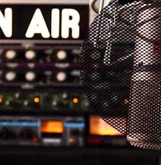 a microphone in front of a sound board