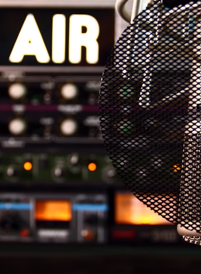 a microphone in front of a sound board