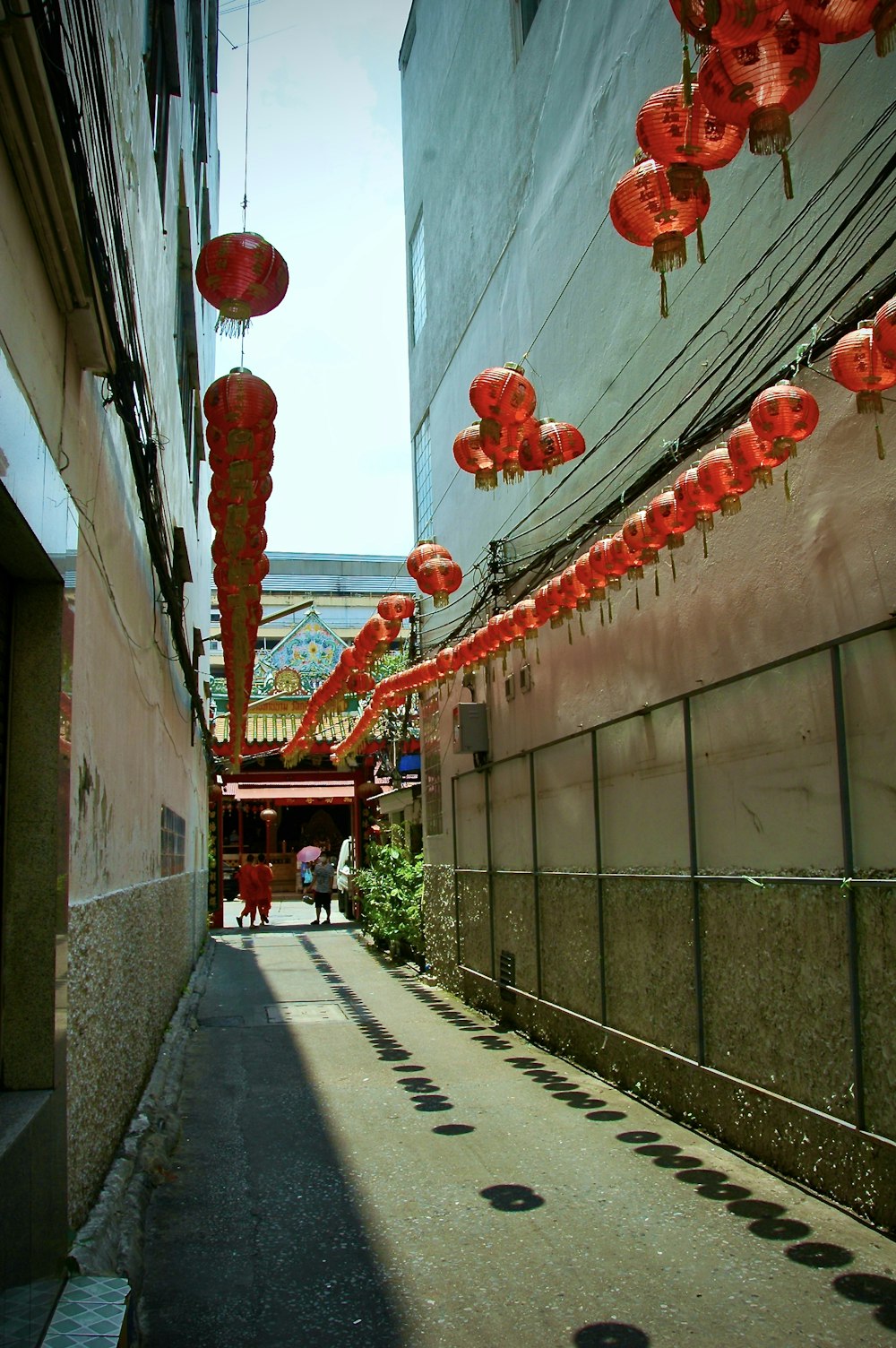 red chinese lanterns on gray concrete wall