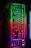 A mechanical keyboard with vibrant RGB backlighting is placed on a laptop. The keys are illuminated in a gradient of colors, ranging from green at the top to red, and then purple at the bottom, creating an eye-catching effect.