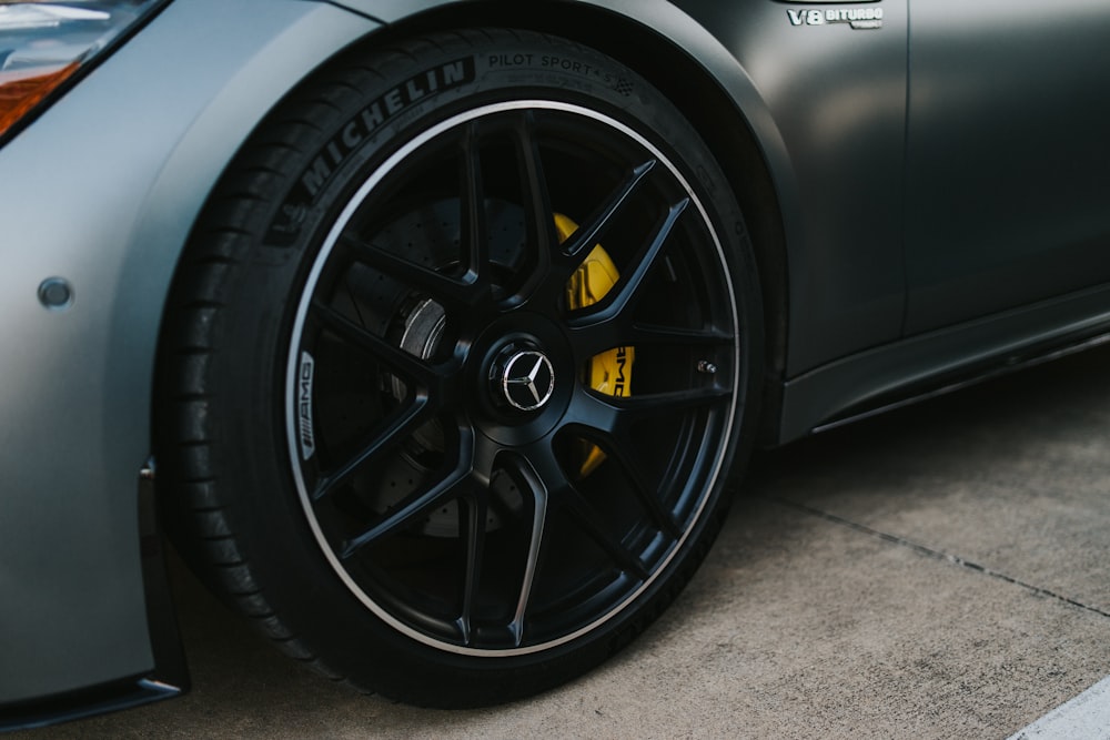 black car wheel with tire