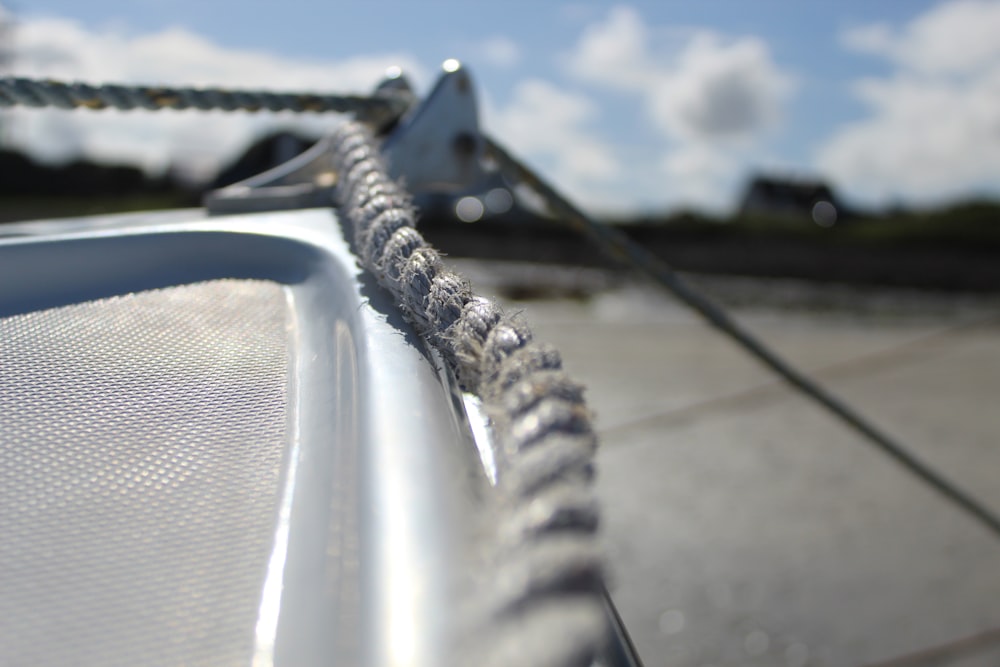 grey and white shoe lace