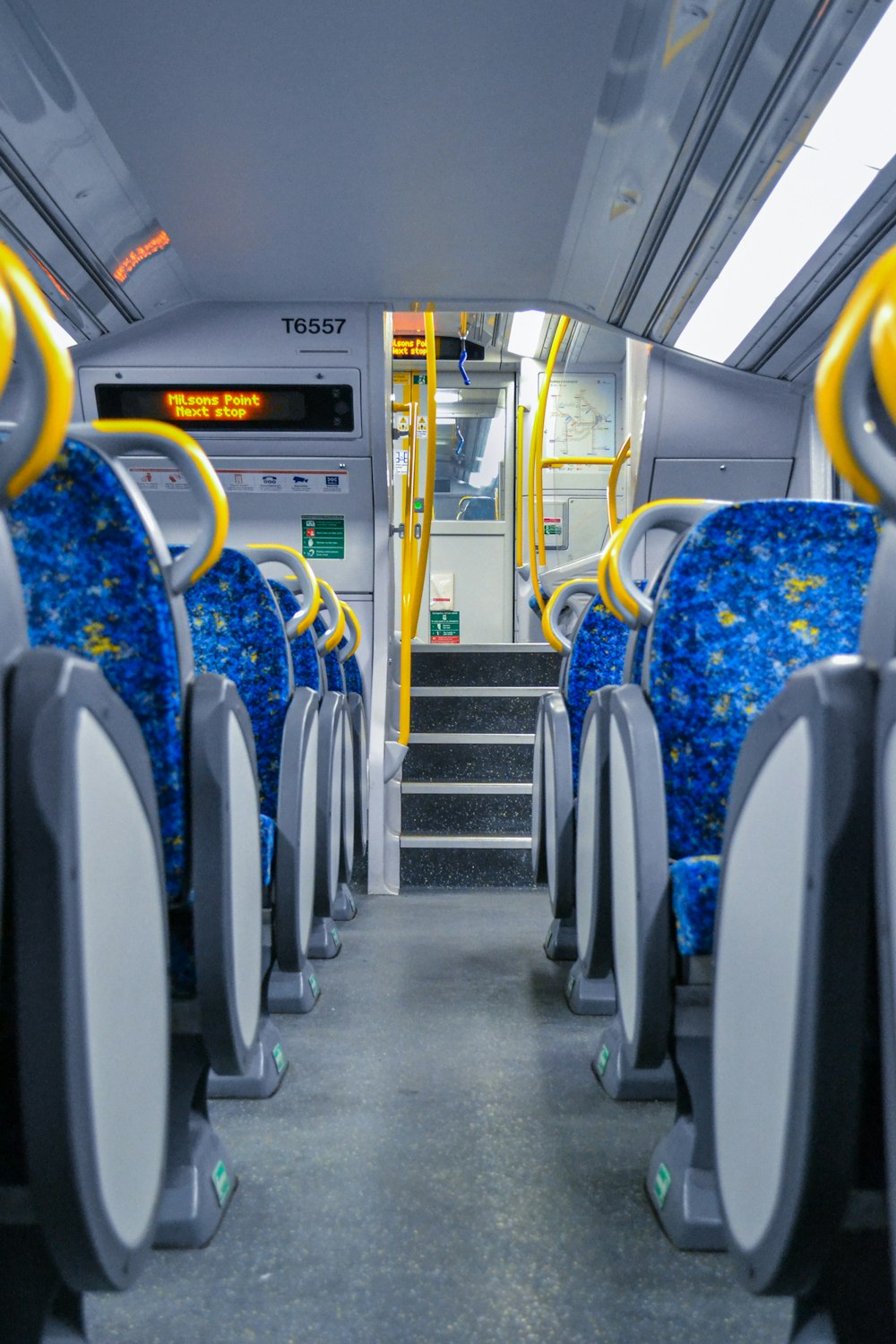 blue and yellow train seats