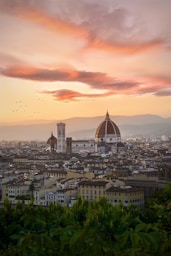 aerial view of city during sunset
