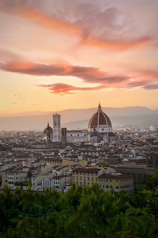 aerial view of city during sunset