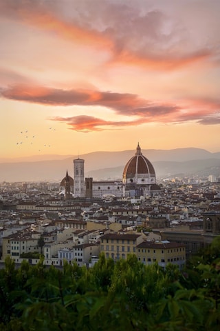 aerial view of city during sunset